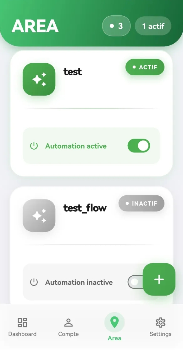 Créateur de workflow AREA Mobile